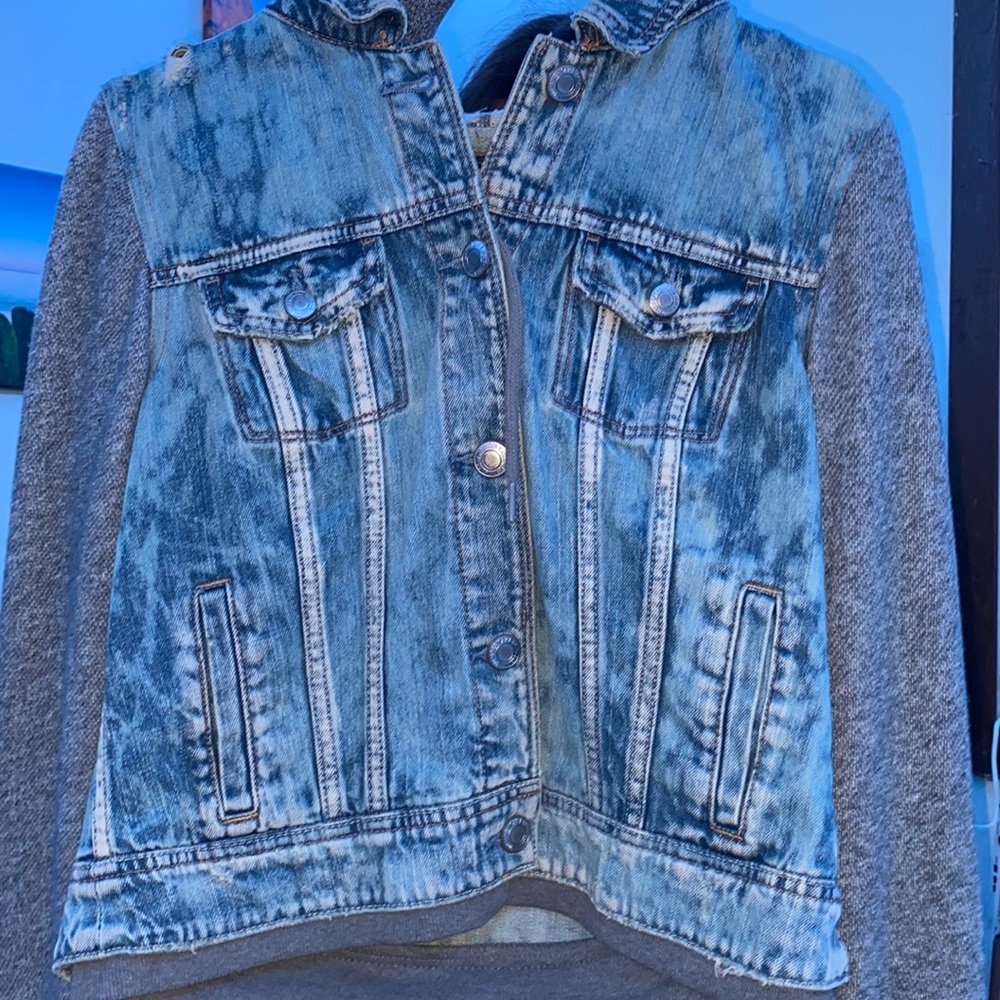 Kids L American Eagle Jean Jacket w/ Hoodie Sleeves and Hood